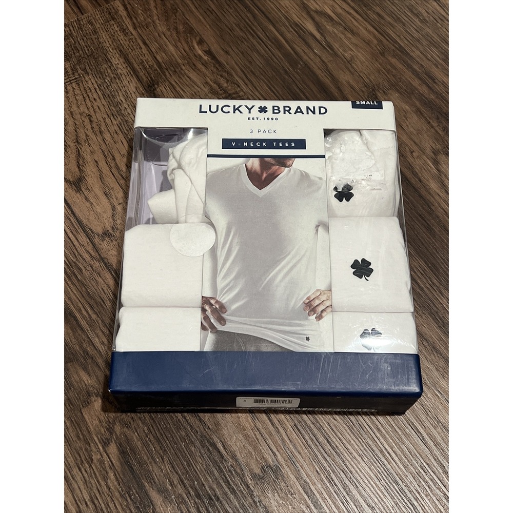 Lucky Brand Men's Cotton White V-Neck Tees 3-Pack Size Small